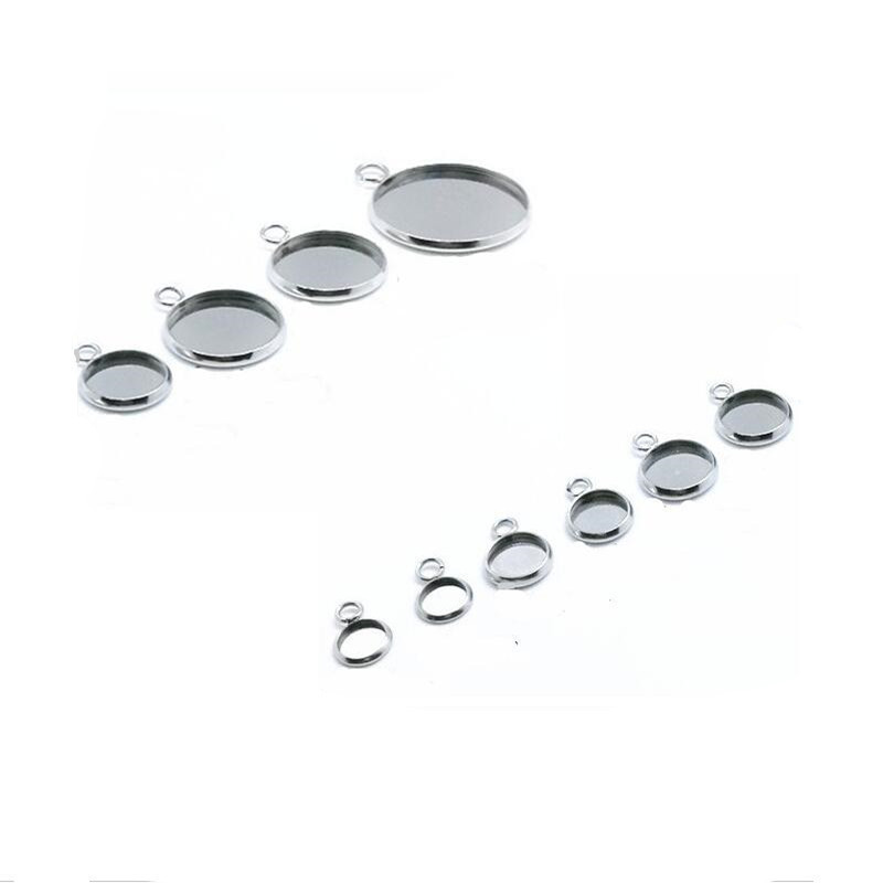 Bezel Pendant Trays Stainless Steel Round Cabochon Setting Trays Pendant Blanks for Jewelry Making DIY Necklace Bracelet Earring