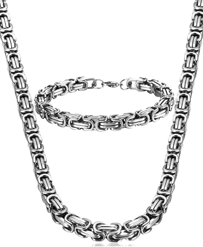 Chain Necklace for Men Stainless Steel/Gold Plated 4/6/8/10mm Width Byzantine Male Chain Necklace Bracelet Jewelry Set