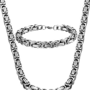 Chain Necklace for Men Stainless Steel/Gold Plated 4/6/8/10mm Width Byzantine Male Chain Necklace Bracelet Jewelry Set