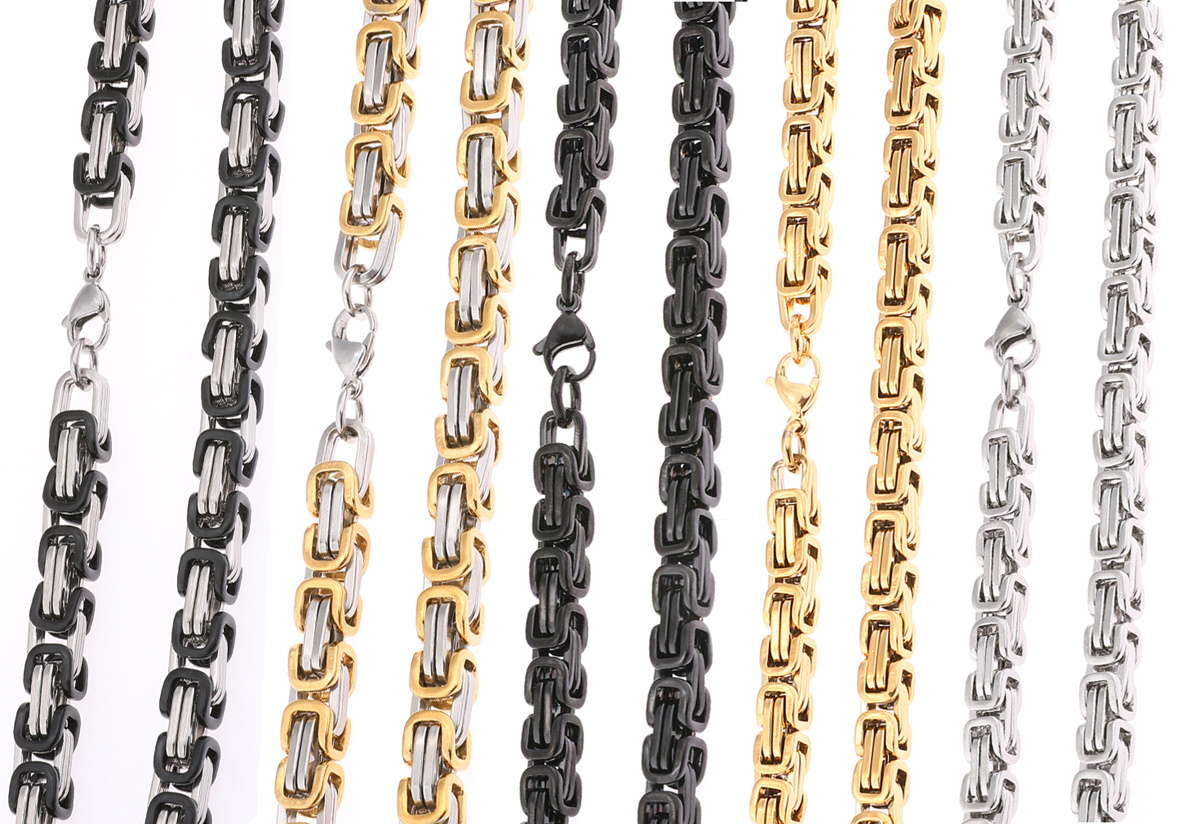 Chain Necklace for Men Stainless Steel/Gold Plated 4/6/8/10mm Width Byzantine Male Chain Necklace Bracelet Jewelry Set