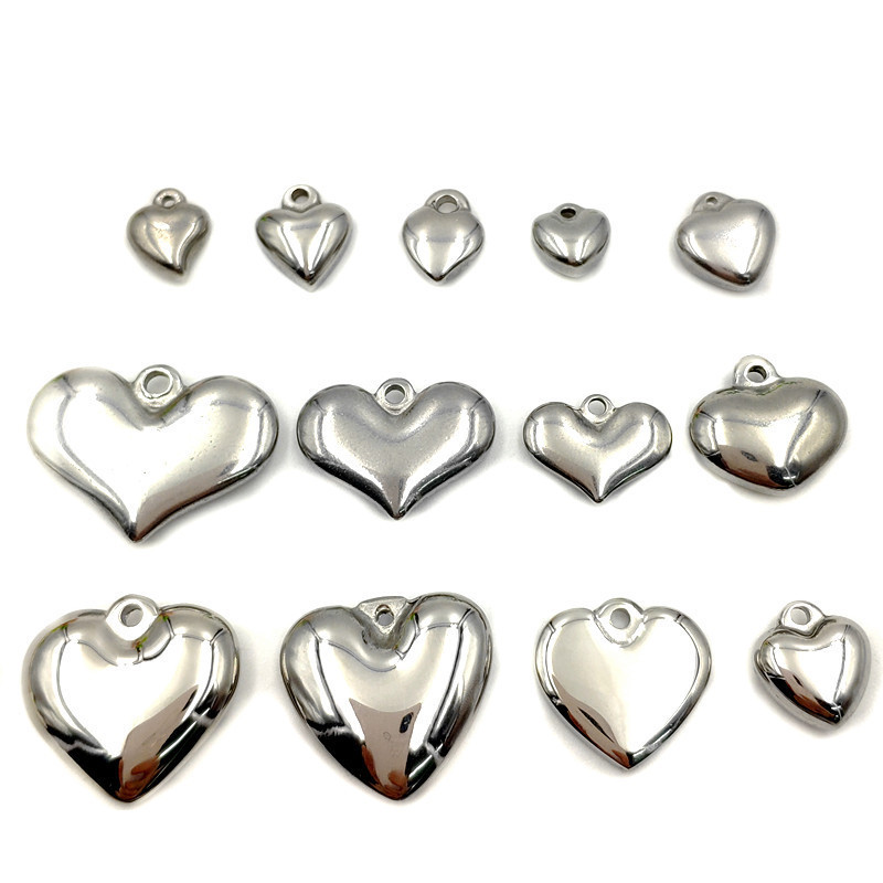 Stainless Steel Heart Pendants for DIY Love Necklaces Bracelets Earrings Charms Stainless Steel Color