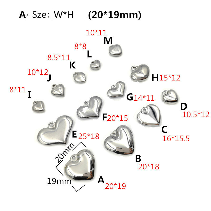 Stainless Steel Heart Pendants for DIY Love Necklaces Bracelets Earrings Charms Stainless Steel Color