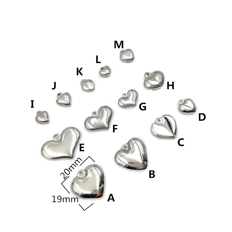 Stainless Steel Heart Pendants for DIY Love Necklaces Bracelets Earrings Charms Stainless Steel Color