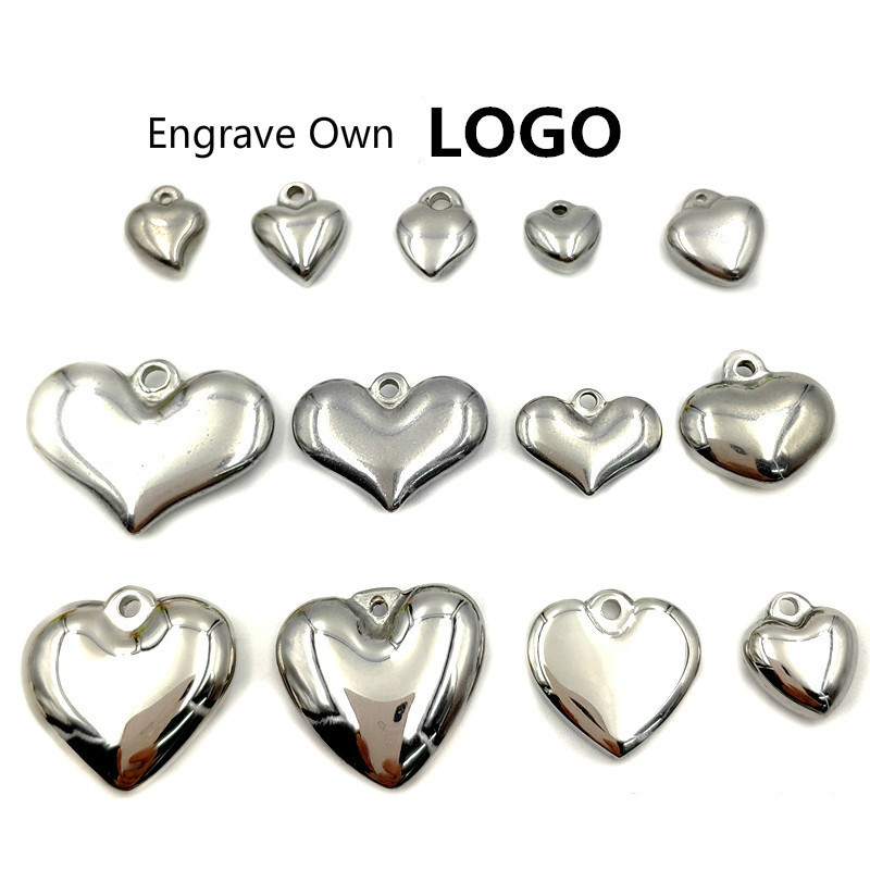 Stainless Steel Heart Pendants for DIY Love Necklaces Bracelets Earrings Charms Stainless Steel Color