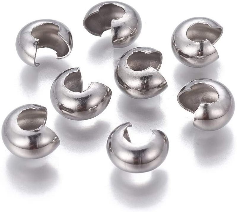 Stainless Steel Crimp Bead Covers Half Round Crimp Cover Clamp Tips Knot Cover Findings for  Stopper Bead Jewelry Making