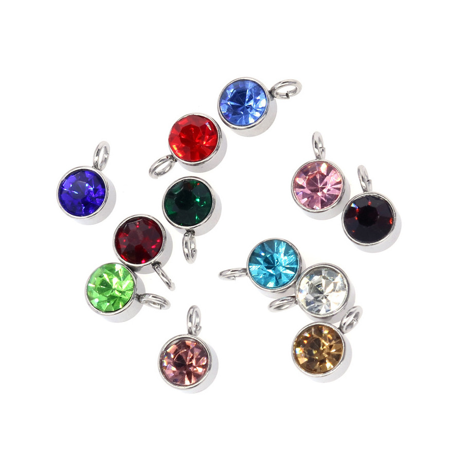 12 Crystal Birthstone Charms DIY Beads Stainless Steel Pendants with Jump Rings for Necklace Bracelet Earrings Jewelry Making