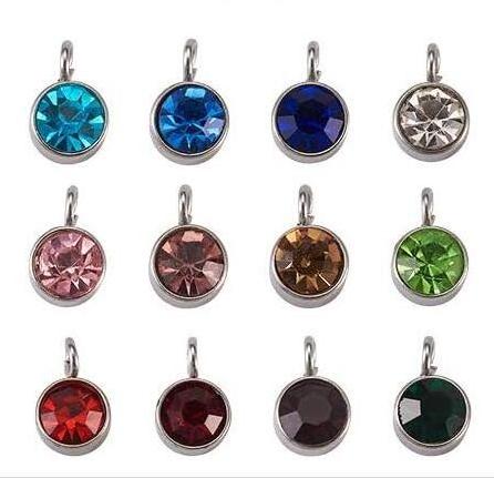 12 Crystal Birthstone Charms DIY Beads Stainless Steel Pendants with Jump Rings for Necklace Bracelet Earrings Jewelry Making