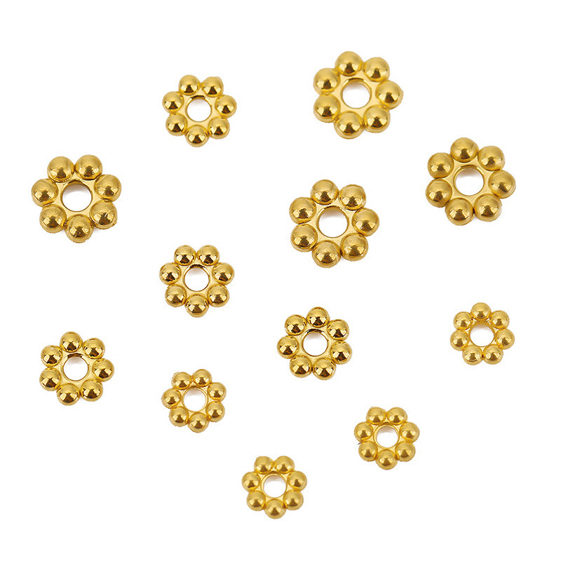 Stainless Steel Daisy Snow Flake Flower Spacer Beads Gold Plated Charms Loose Bead Connector for DIY Jewelry Making Bracelet