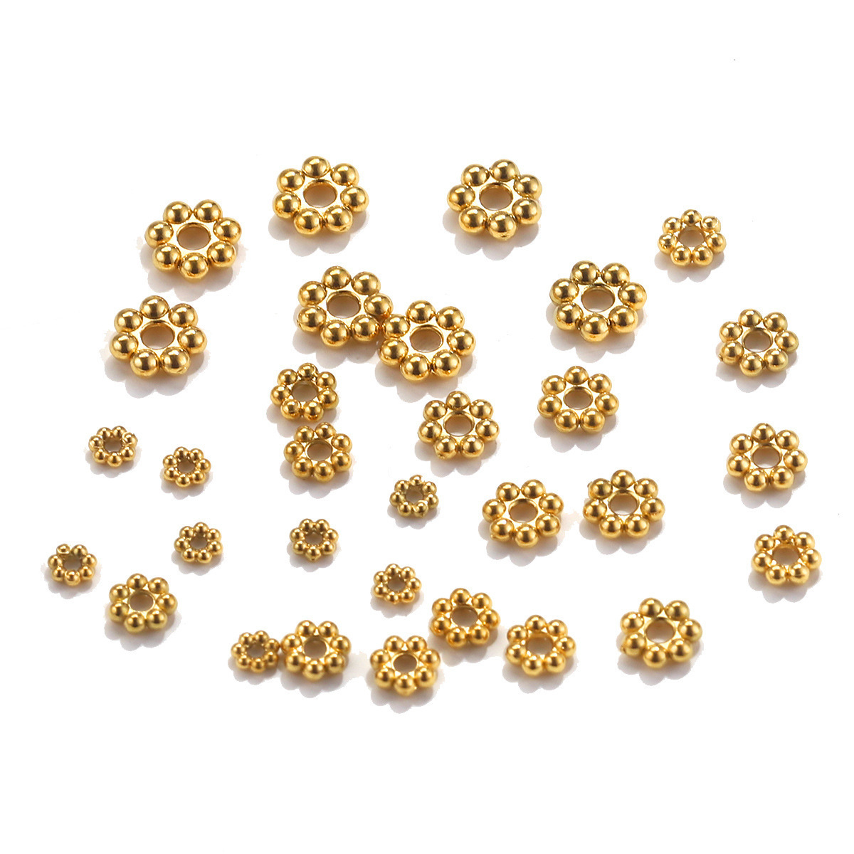 Stainless Steel Daisy Snow Flake Flower Spacer Beads Gold Plated Charms Loose Bead Connector for DIY Jewelry Making Bracelet