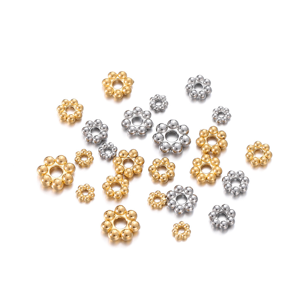 Stainless Steel Daisy Snow Flake Flower Spacer Beads Gold Plated Charms Loose Bead Connector for DIY Jewelry Making Bracelet