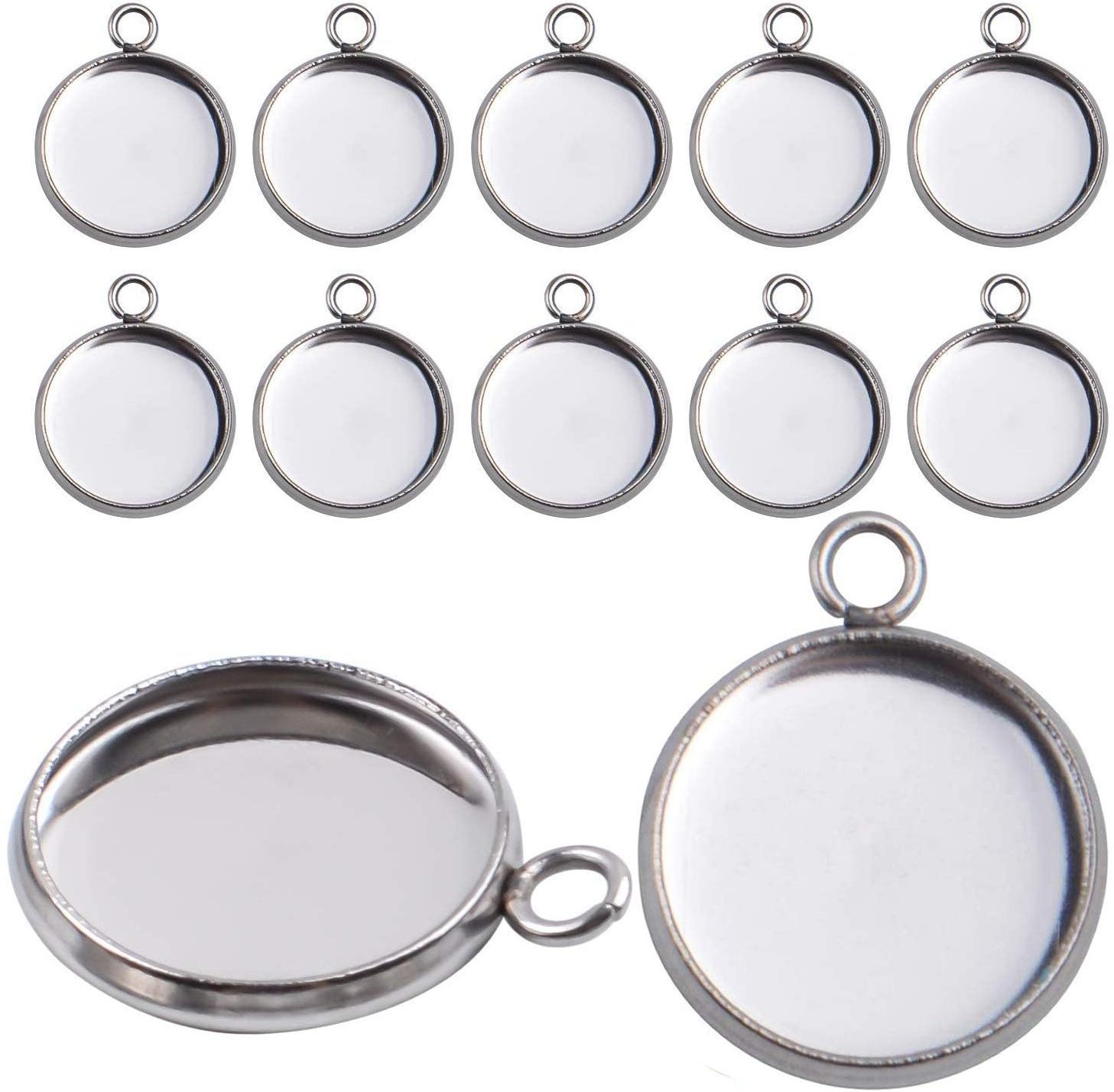 Bezel Pendant Trays Stainless Steel Round Cabochon Setting Trays Pendant Blanks for Jewelry Making DIY Necklace Bracelet Earring