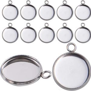 Bezel Pendant Trays Stainless Steel Round Cabochon Setting Trays Pendant Blanks for Jewelry Making DIY Necklace Bracelet Earring