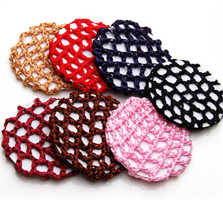 Wholesale Colorful Elastic Ballet Bun Crochet Handmade Hairnet Polyester Hair Snood Net