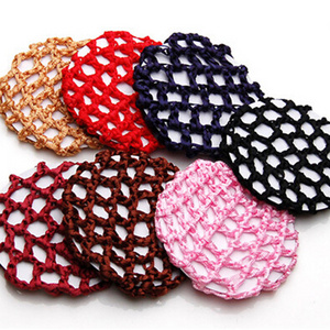 Wholesale Colorful Elastic Ballet Bun Crochet Handmade Hairnet Polyester Hair Snood Net