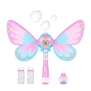 Allogogo Butterfly Bubble Wand Summer Outdoor Electric Bubble Blower Princess Magic Wand Light Up Bubble Stick for Girls