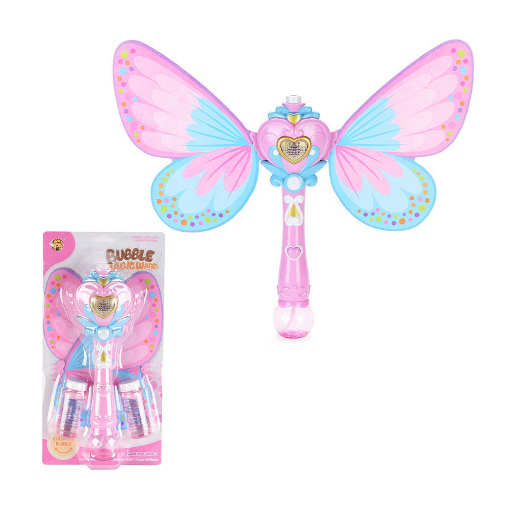 Allogogo Butterfly Bubble Wand Summer Outdoor Electric Bubble Blower Princess Magic Wand Light Up Bubble Stick for Girls