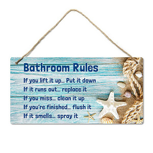 Funny Seashell Beach Bathroom Rules Plaque Board Seaside Ocean Restroom Wall Decor Wooden Hanging Sign