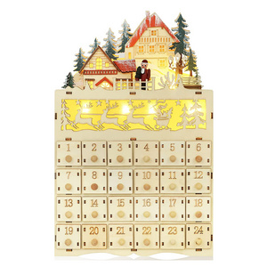 Creative Wooden Christmas Advent Calendar with 24 Opening Drawers and Led Light Family Xmas Holiday Advent Decorations