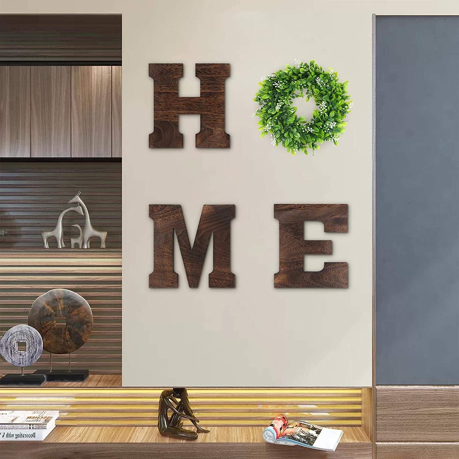 9.8'' Home Letters Wooden Wall Sign with Wreath for Living Room Entry Way Kitchen Decor Clearance-Wall Hanging Plaque Ornaments