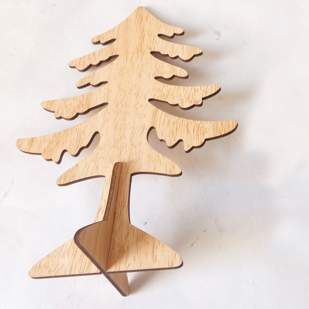 Wooden Christmas Tree Crafts Unfinished Natural Wood Cutouts Xmas Tree Ornament for Cabinet Bookshelf Decor