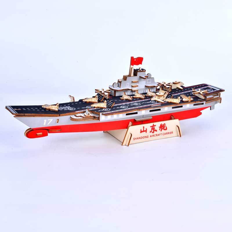 Children kids toys DIY Assemble game aircraft carrier model ornaments crafts China battle ship wooden boat plane 3D puzzle