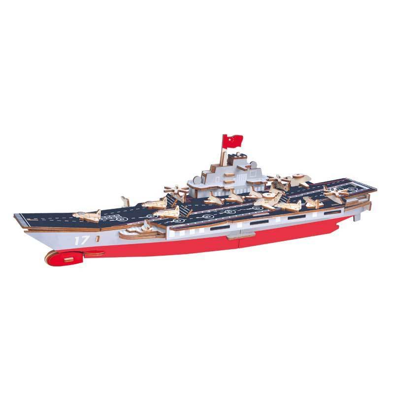 Children kids toys DIY Assemble game aircraft carrier model ornaments crafts China battle ship wooden boat plane 3D puzzle