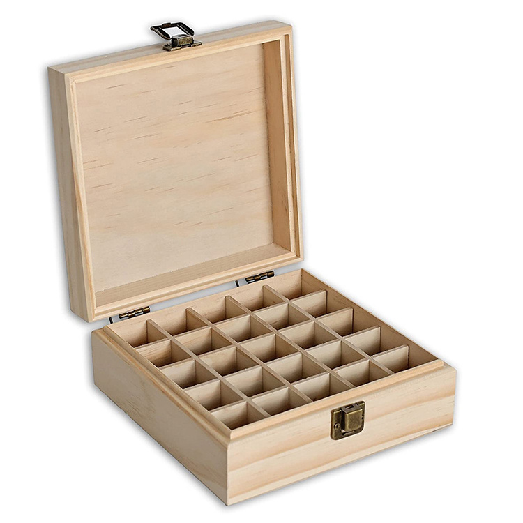 Custom Wooden Organizer Holds 25 Bottles (5/10/15ml Size) Pine Wood Box for Plant Therapy Essential Oil Storage Display