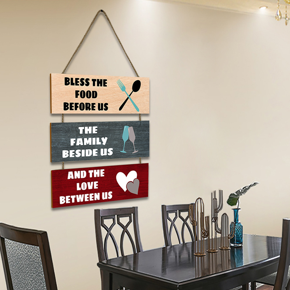 Nordic Home Wall Decor Wooden Plaque Kitchen Dining Room Hanging Bless Drink Eat Sign Family Warming Decorative