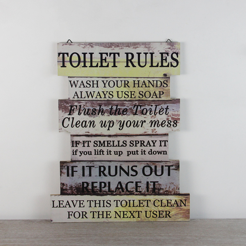 Rustic Home Bathroom Wall Hanging Decorative Wooden Toilet Rules Plaque Sign for Market Store Public Wash Clean Bath Decor