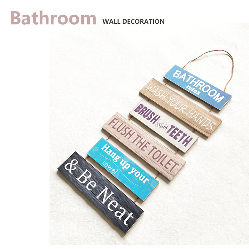 American Rustic Home Decor Bathroom Rule Sign Sublimation Large 7 pcs Hanging MDF Wooden Placard Family Bathroom Rule Sign