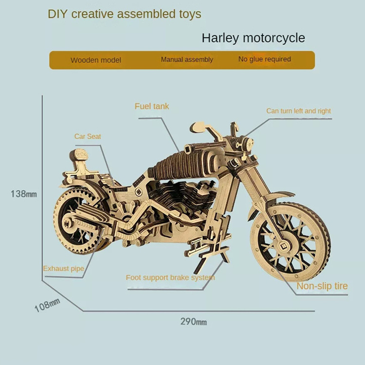 family game children educational toys creative gifts mechanical motorcycle model wooden 3D puzzle for kids