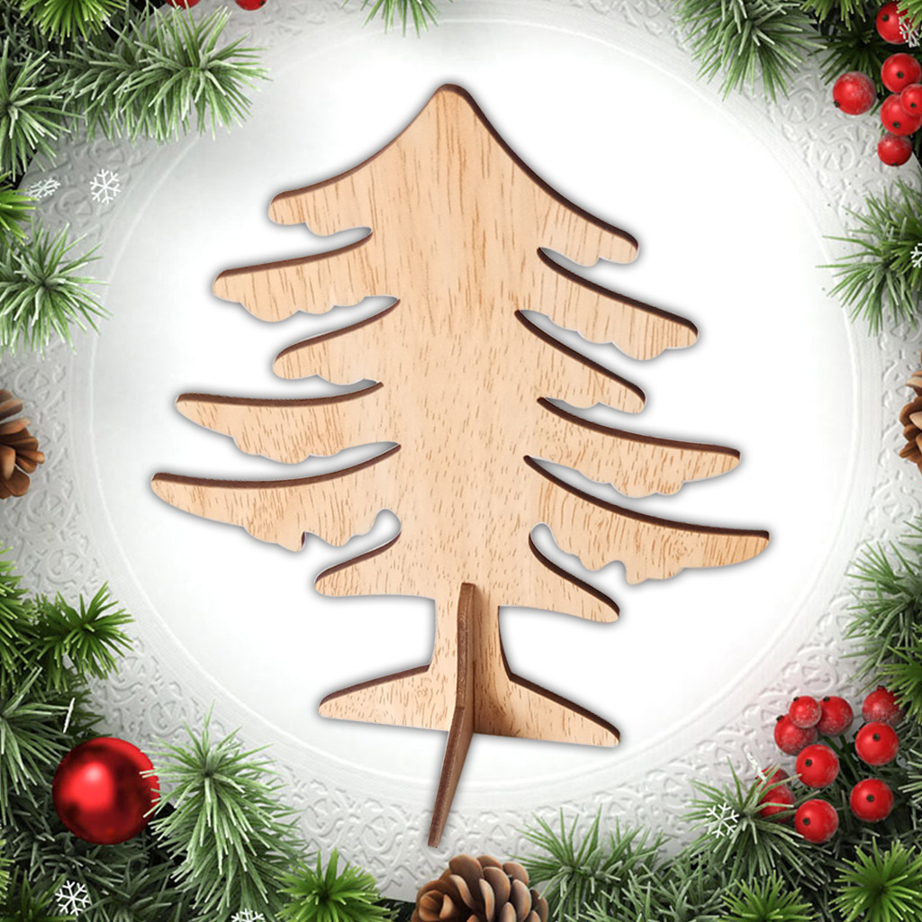 Wooden Christmas Tree Crafts Unfinished Natural Wood Cutouts Xmas Tree Ornament for Cabinet Bookshelf Decor