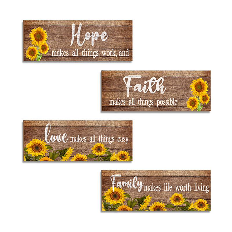 Family Love Hope Home Signs Bless Prayer Inspirational Signboard UV print Sunflower MDF Wooden Hanging Wall Decor