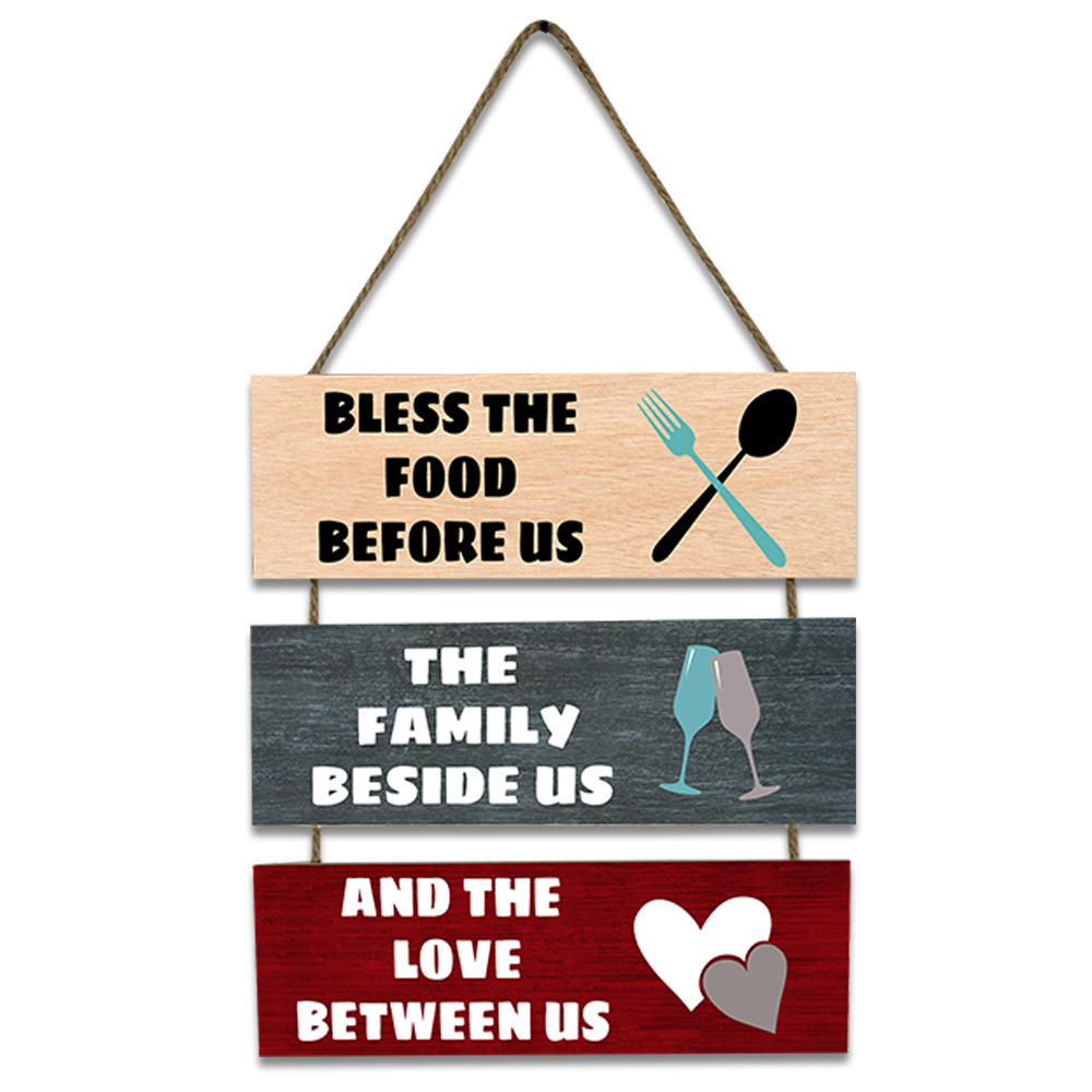 Nordic Home Wall Decor Wooden Plaque Kitchen Dining Room Hanging Bless Drink Eat Sign Family Warming Decorative