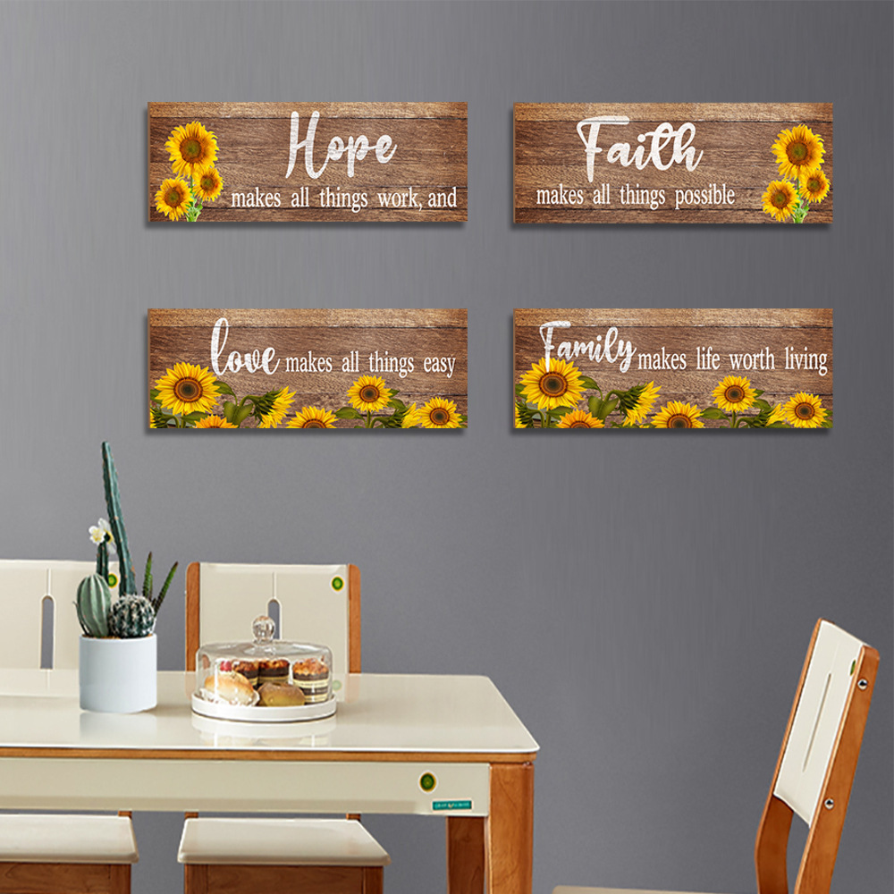 Family Love Hope Home Signs Bless Prayer Inspirational Signboard UV print Sunflower MDF Wooden Hanging Wall Decor