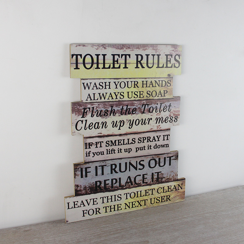 Rustic Home Bathroom Wall Hanging Decorative Wooden Toilet Rules Plaque Sign for Market Store Public Wash Clean Bath Decor