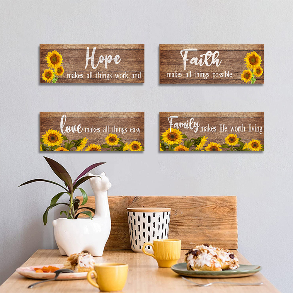 Family Love Hope Home Signs Bless Prayer Inspirational Signboard UV print Sunflower MDF Wooden Hanging Wall Decor