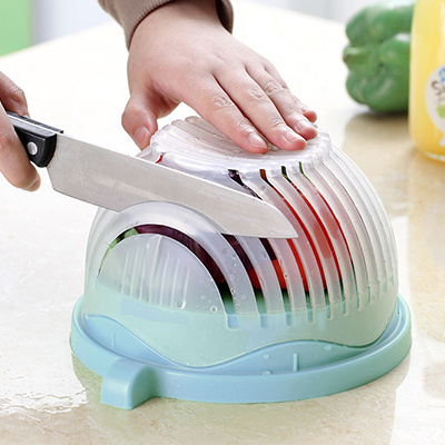 Covered fruit vegetable salad cutting bowl hollowed out bowl cutting machine drain salad bowl