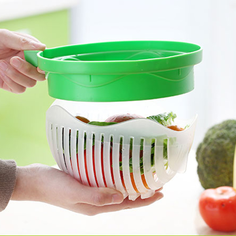 Covered fruit vegetable salad cutting bowl hollowed out bowl cutting machine drain salad bowl