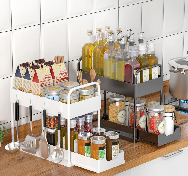 Kitchen storage shelf 2 tier sliding storage drawer basket organizer under sink shelf organizer