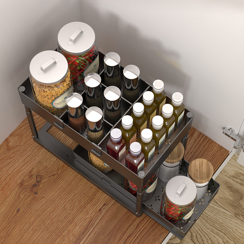 Kitchen storage shelf 2 tier sliding storage drawer basket organizer under sink shelf organizer