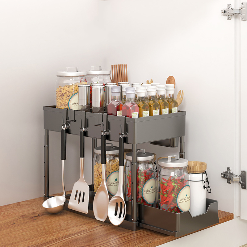 Kitchen storage shelf 2 tier sliding storage drawer basket organizer under sink shelf organizer