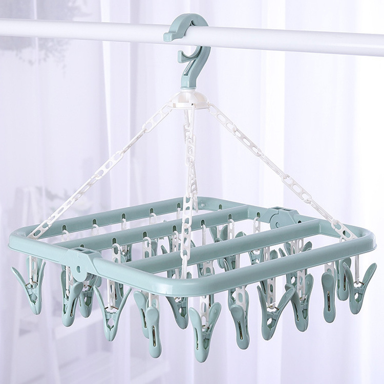 Multi-clip plastic clothing hanger adult baby folding sock hanger for clothes