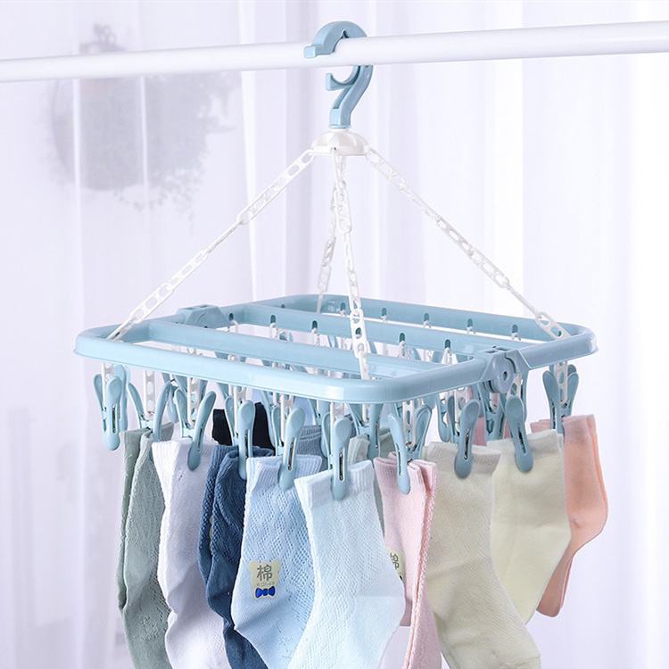 Multi-clip plastic clothing hanger adult baby folding sock hanger for clothes