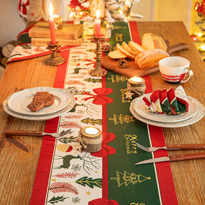 Christmas Ornaments Cotton Embroidered Table Runner