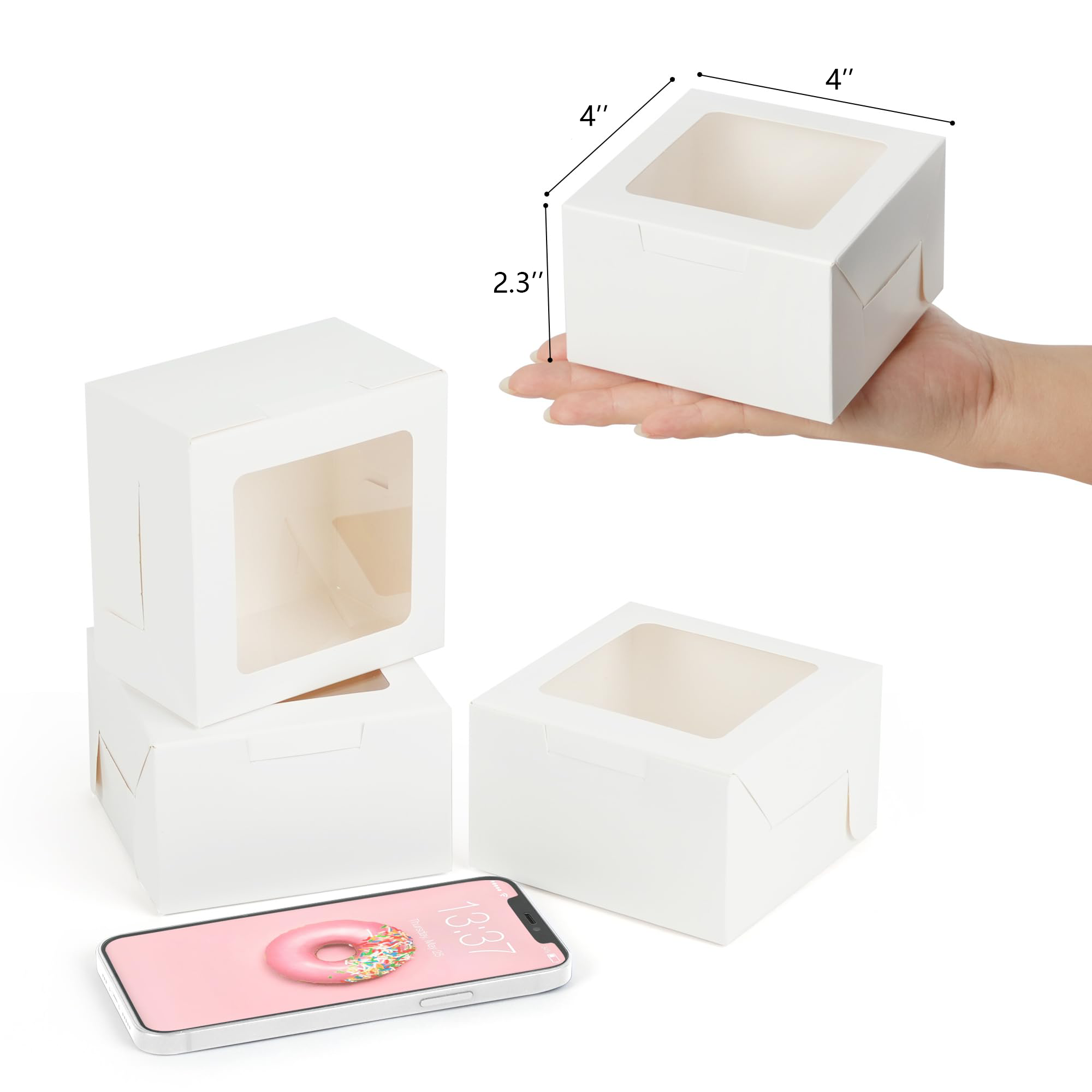 50 Pack 4 Inch Kraft Paper Individual Cupcake Boxes with Window for Pastries Cookies  Donuts Macaroon Custom Mini Cake Boxes