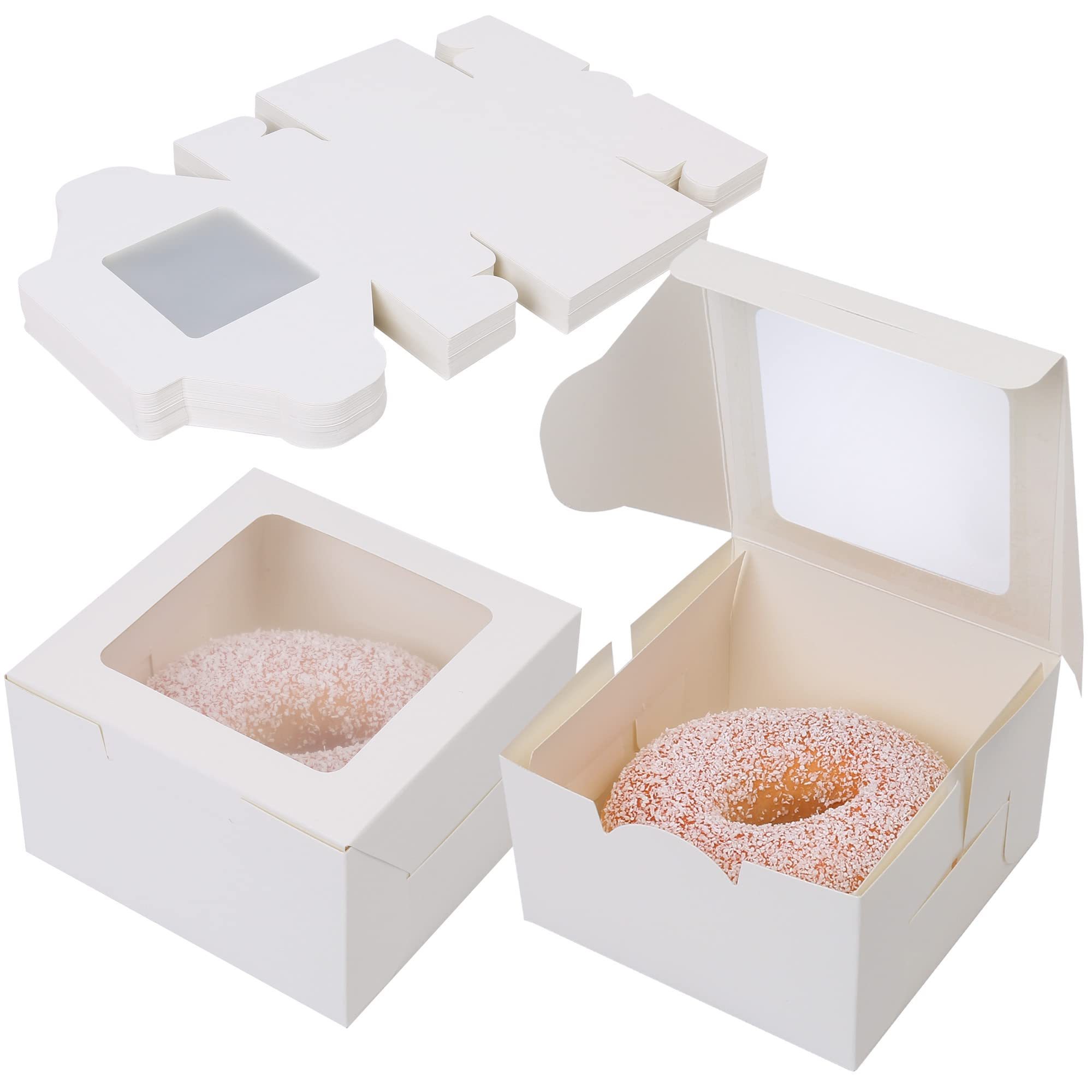 50 Pack 4 Inch Kraft Paper Individual Cupcake Boxes with Window for Pastries Cookies  Donuts Macaroon Custom Mini Cake Boxes