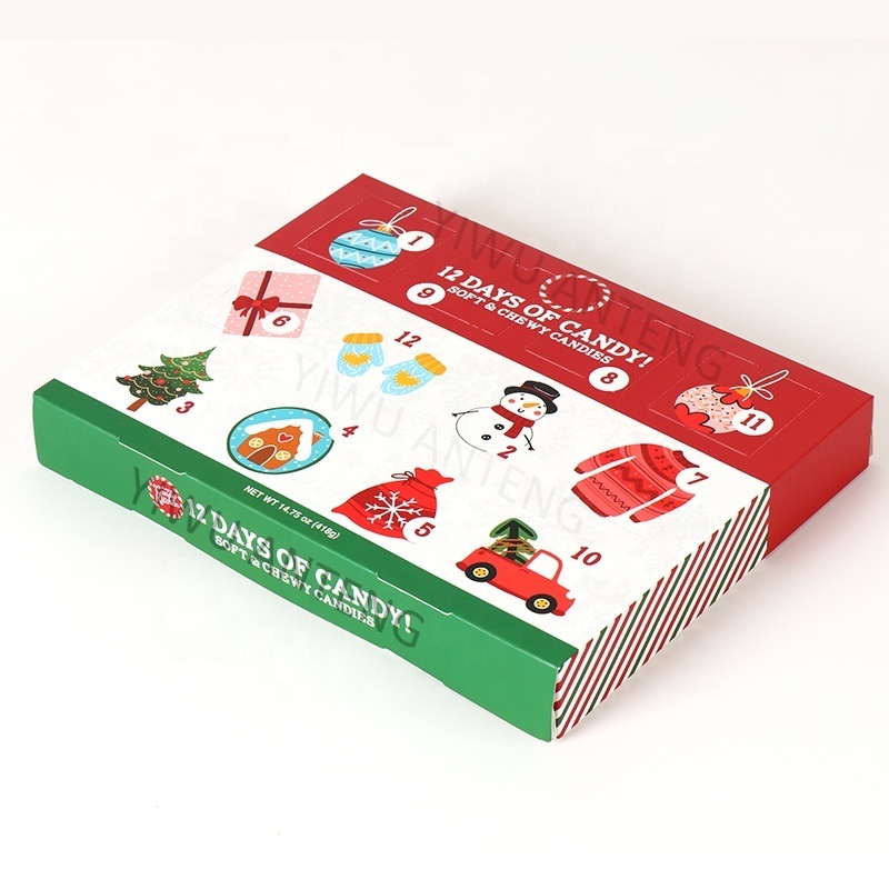 Custom Christmas Design 12 days of Candy Packaging advent calendar cardboard Folding boxes