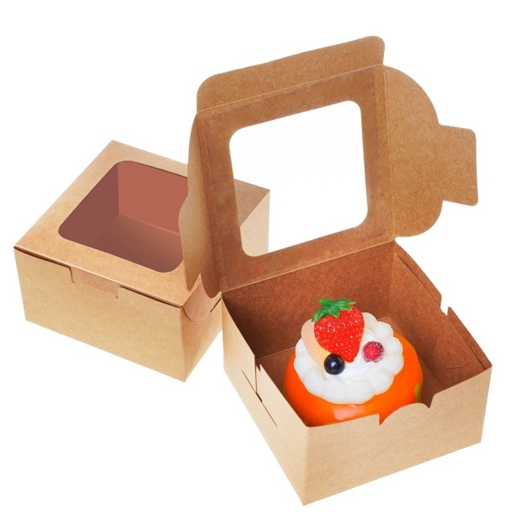 50 Pack 4 Inch Kraft Paper Individual Cupcake Boxes with Window for Pastries Cookies  Donuts Macaroon Custom Mini Cake Boxes