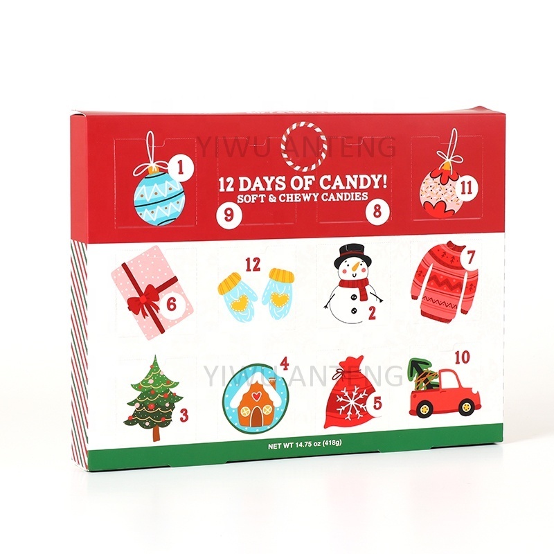 Custom Christmas Design 12 days of Candy Packaging advent calendar cardboard Folding boxes